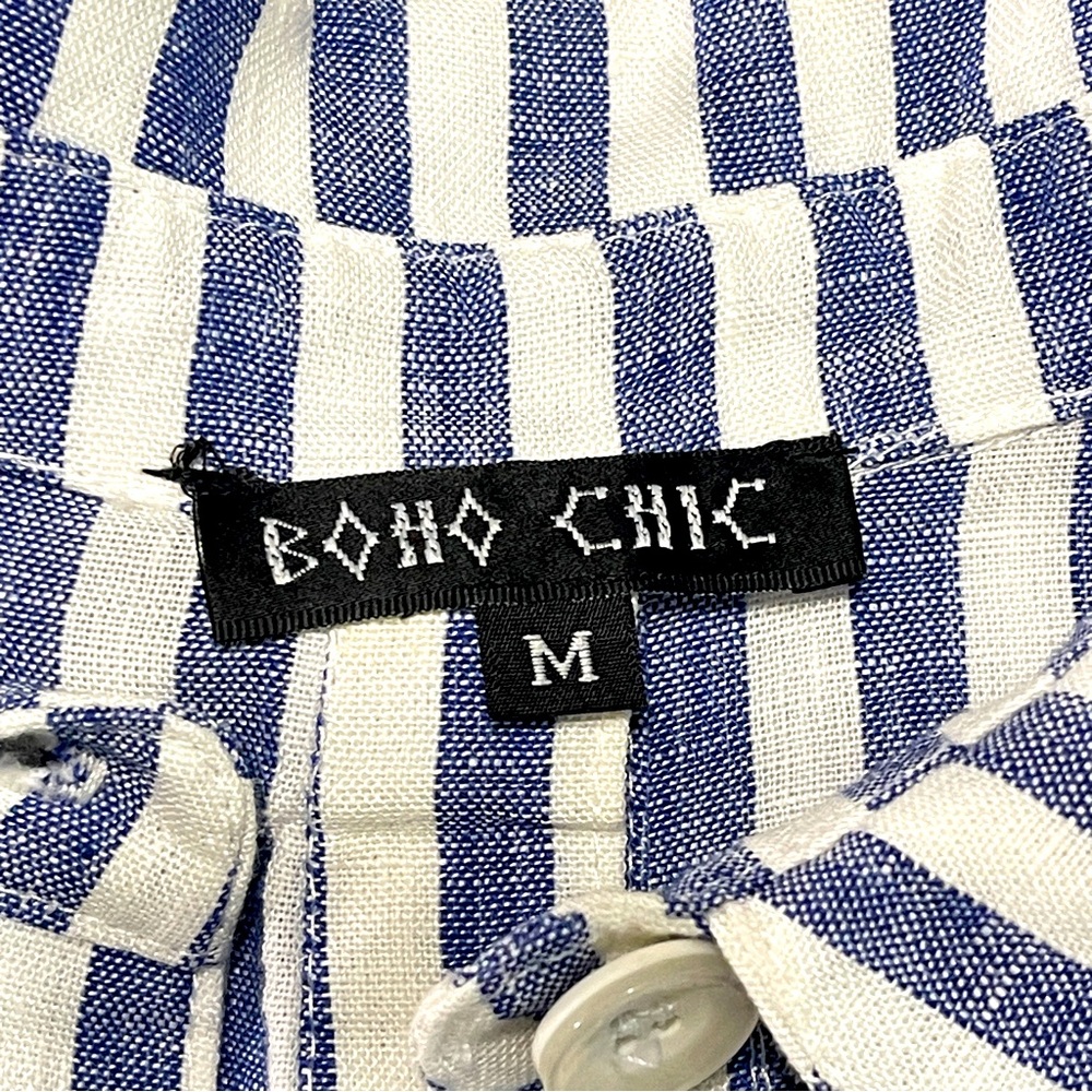 Boho Chic Blue and White Button Down 100% Linen Top size M - Picture 5 of 11